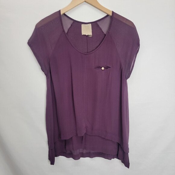 Plum Purple Sheer Cap Sleeve Multiple layer Blouse - Picture 3 of 15